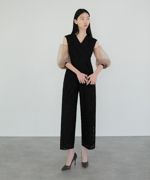 Leja パンツドレス 「LEJA」2WAYシアースリーブ花柄パンツドレス 2点セット 結婚式 パーティードレス 二次会 同窓会 お呼ばれ オケージョン 20代 - 画像 (2)