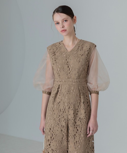 Leja パンツドレス 「LEJA」2WAYシアースリーブ花柄パンツドレス 2点セット 結婚式 パーティードレス 二次会 同窓会 お呼ばれ オケージョン 20代 - 画像 (7)