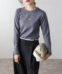 Bonjour Sagan ニット セーター ゴールド釦プレーンニット レディース