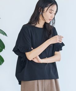 coen tシャツ エマール検証済み「UVカット・接触冷感」WELLTECT USAコットン フリルスリーブプルオーバー レディース