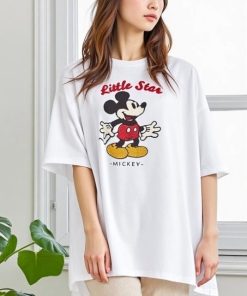 Disney tシャツ Disney/ディズニー オーバーサイズ ミッキ キャラクター サガラ フロッキー 刺繍 半袖Tシャツ レディース メンズ