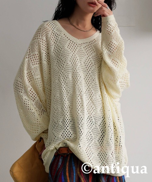 antiqua ニット セーター 透かし編みドルマンニット レディース - 画像 (2)