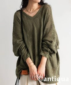 antiqua ニット セーター 透かし編みドルマンニット レディース