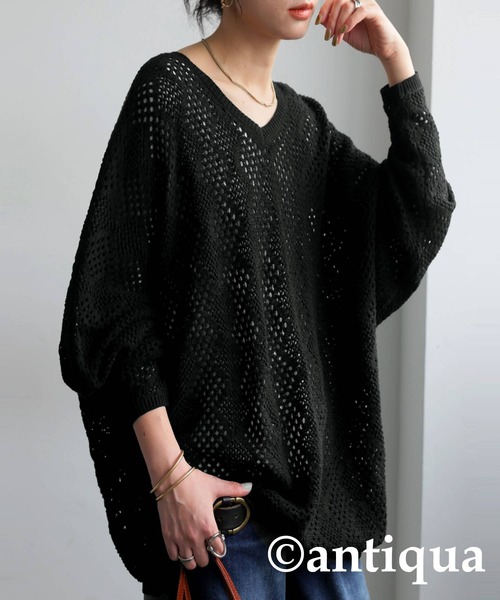 antiqua ニット セーター 透かし編みドルマンニット レディース - 画像 (3)