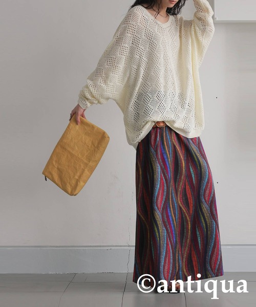 antiqua ニット セーター 透かし編みドルマンニット レディース - 画像 (5)