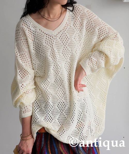 antiqua ニット セーター 透かし編みドルマンニット レディース - 画像 (6)