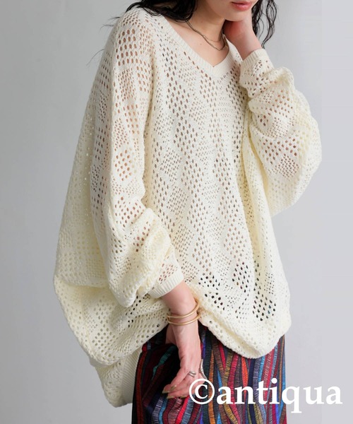 antiqua ニット セーター 透かし編みドルマンニット レディース - 画像 (7)