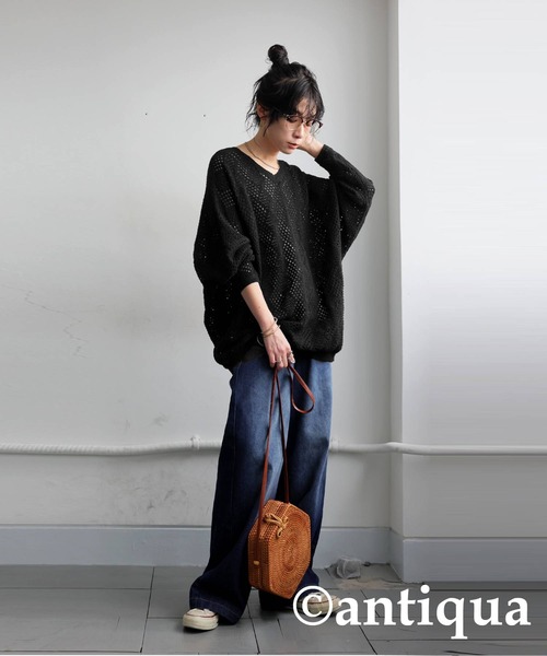 antiqua ニット セーター 透かし編みドルマンニット レディース - 画像 (9)