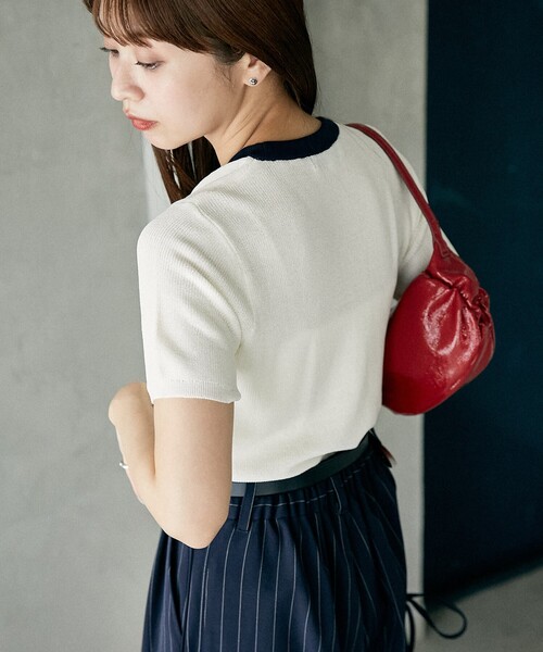 U.S. POLO ASSN. tシャツ × PUBLUX/ユーエスポロアッスン 別注 襟配色 デザイン サマーニット Tシャツ 限定展開 レディース - 画像 (8)