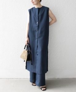 SHIPS any セットアップ any:「洗濯機可能」リネンライク ジレ ワンピース × イージー パンツ レディース