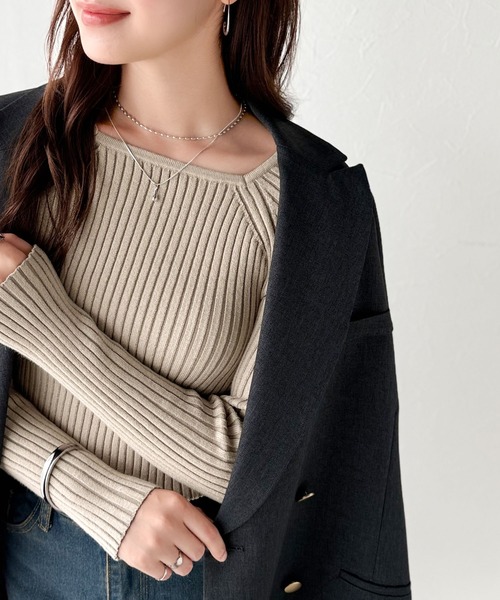 classicalelf ニット セーター 即、大人上品に♪プレーティングリブスクエアネックニットプルオーバー(長袖) レディース - 画像 (5)