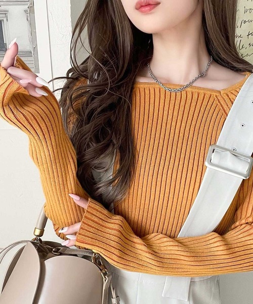 classicalelf ニット セーター 即、大人上品に♪プレーティングリブスクエアネックニットプルオーバー(長袖) レディース - 画像 (8)