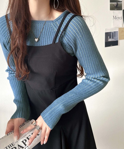 classicalelf ニット セーター 即、大人上品に♪プレーティングリブスクエアネックニットプルオーバー(長袖) レディース - 画像 (7)