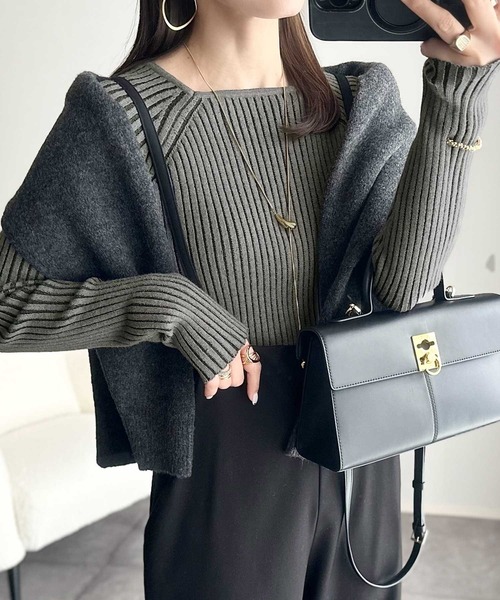 classicalelf ニット セーター 即、大人上品に♪プレーティングリブスクエアネックニットプルオーバー(長袖) レディース - 画像 (4)