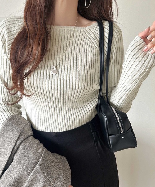 classicalelf ニット セーター 即、大人上品に♪プレーティングリブスクエアネックニットプルオーバー(長袖) レディース