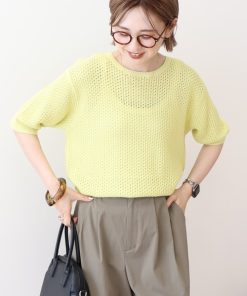 AMERICAN HOLIC ニット セーター 透かし編み半袖ニットプルオーバー レディース