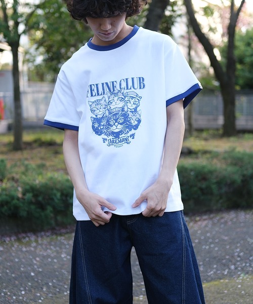 tシャツ HOOK -original- ニャンコ船長ヴィンテージ風プリントリンガーTEE メンズ レディース - 画像 (2)