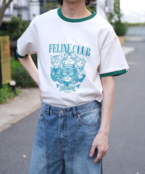 tシャツ HOOK -original- ニャンコ船長ヴィンテージ風プリントリンガーTEE メンズ レディース - 画像 (3)