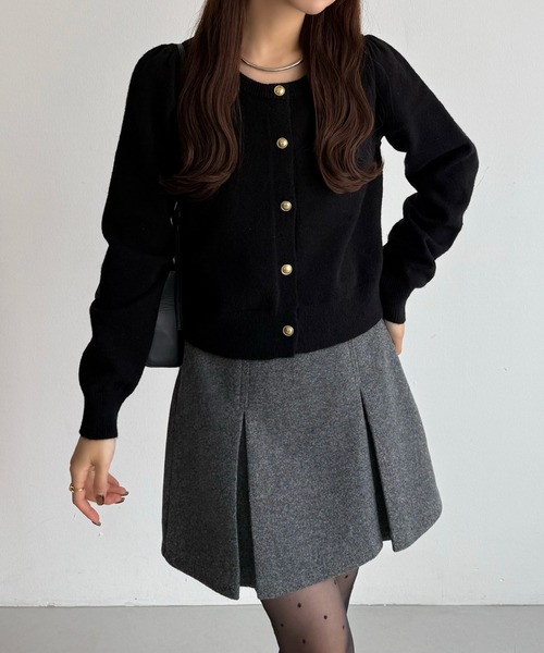 callautia カーディガン 金ボタンパフスリーブショートニットカーディガン レディース - 画像 (5)