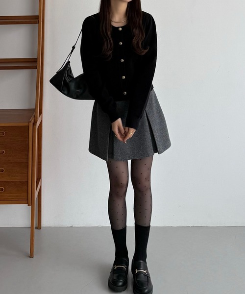 callautia カーディガン 金ボタンパフスリーブショートニットカーディガン レディース - 画像 (7)