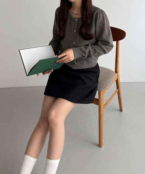 callautia カーディガン 金ボタンパフスリーブショートニットカーディガン レディース - 画像 (8)