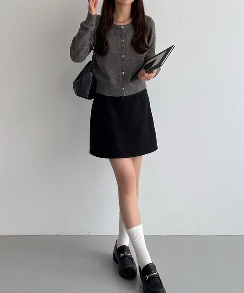 callautia カーディガン 金ボタンパフスリーブショートニットカーディガン レディース - 画像 (9)