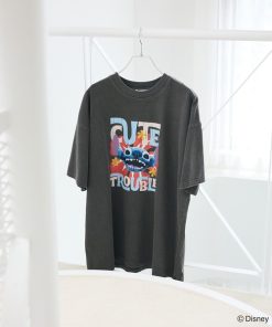 Disney tシャツ スティッチ/ヴィンテージ風ピグメントTシャツ レディース