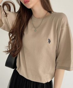 U.S. POLO ASSN. 「U.S. ASSN.」 半袖ニット M ライトベージュ レディース