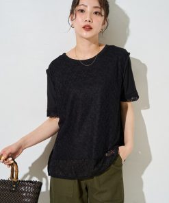 FREAK'S STORE tシャツ 限定展開　レース 切り替え レイヤード 半袖 Tシャツ(リバーシブル) レディース