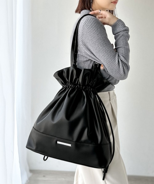 classicalelf トートバッグ 「classicalelf」きゅっと絞って可愛さフェイクレザービッグトートバッグ レディース - 画像 (8)