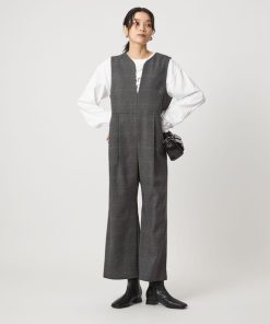 green label relaxing オールインワン 「size SHORT/TALLあり」ツイードライク キーネック レディース