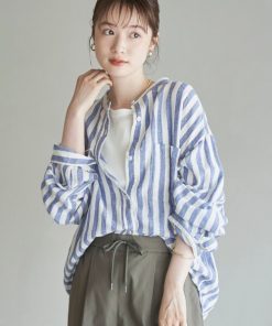 coen ブラウス シャツ 「追加」リネンレーヨンバンドカラーシャツ レディース