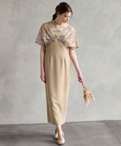 AIMER ドレス フラワ―刺繍レイヤードハイウエストIラインパーティードレス　結婚式　お呼ばれ　ドレス　20代 30代 40代