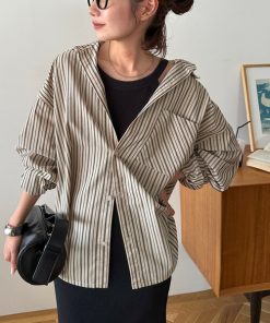 Discoat ブラウス シャツ 「迷ったらコレ! /ユニセックス」ランダムストライプフリンジオーバーシャツ レディース メンズ