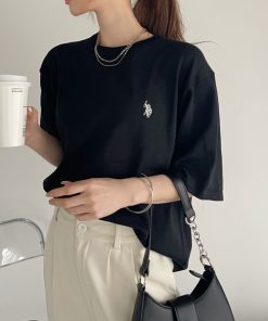 U.S. POLO ASSN. 「U.S. ASSN.」 半袖ニット M ブラック レディース