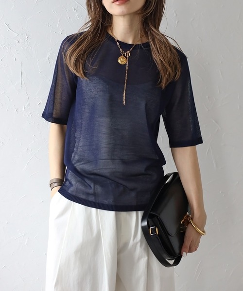 Bonjour Sagan 「Bonjour Sagan」 「ANDSEARCH」半袖ニット FREE ネイビー レディース