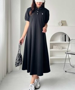 U.S. POLO ASSN. 「U.S. ASSN.」 半袖ワンピース MEDIUM ブラック レディース