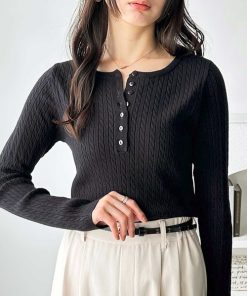 GeeRA ニット セーター ミニケーブルヘンリーネックリブニット レディース