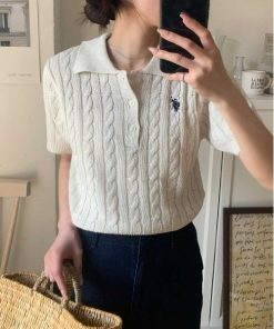 U.S. POLO ASSN. 「U.S. ASSN.」 半袖ニット S アイボリー レディース