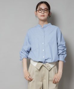 NANO universe ブラウス シャツ スタンドカラーストライプシャツ レディース