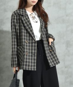 INTERPLANET ジャケット テーラードジャケット 再生チェック柄ダブルジャケット レディース