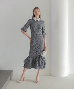 Leja ドレス 「LEJA」ビジューカラーフラワーフリルマーメイドワンピースドレス美脚効果結婚式 パーティードレス 成人式 二次会 同窓会 お呼ばれ オケージ