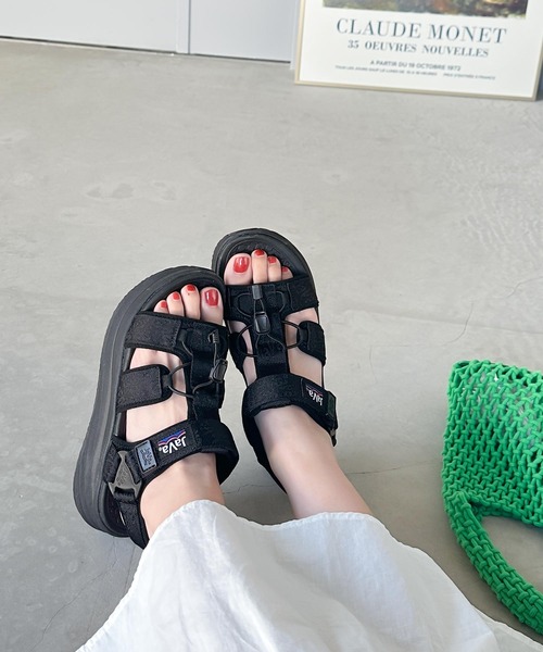 Java 「Java」 フラットサンダル 23.5cm ブラック レディース - 画像 (7)