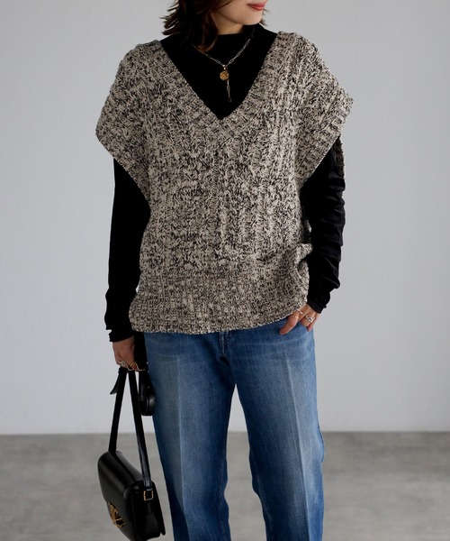 Bonjour Sagan 「Bonjour Sagan」 「HUNCH」Vネックニット FREE ライトグレー レディース