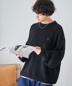 U.S. POLO ASSN. 「U.S. ASSN.」 長袖ニット LARGE ブラック メンズ