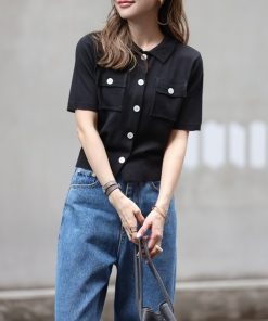 Bonjour Sagan 「Bonjour Sagan」 半袖ニット FREE ライトブラック レディース