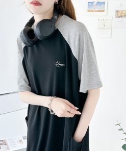 classicalelf 「classicalelf」 Tシャツワンピース MEDIUM ブラック×グレー レディース