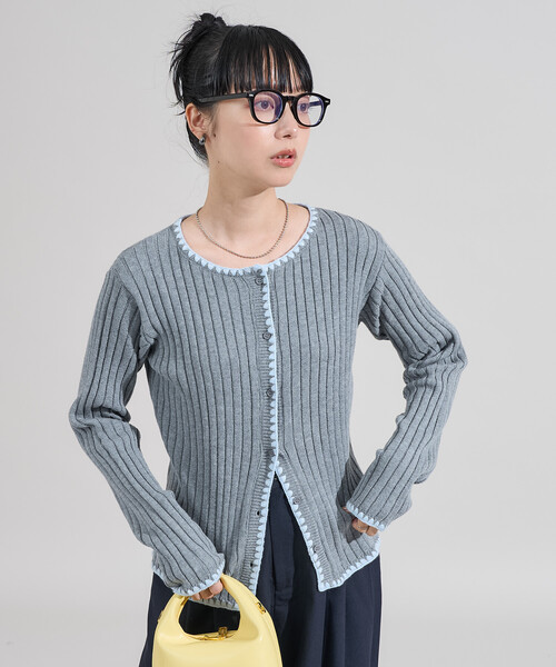 FREAK'S STORE カーディガン 配色ステッチ コンパクトカーディガン/リブニット レディース