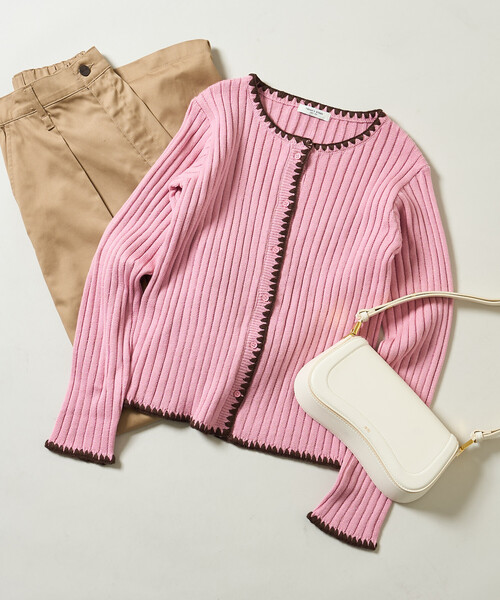 FREAK'S STORE カーディガン 配色ステッチ コンパクトカーディガン/リブニット レディース - 画像 (3)