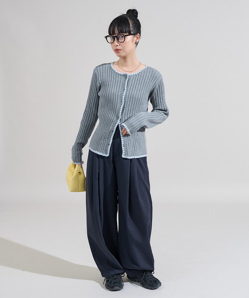 FREAK'S STORE カーディガン 配色ステッチ コンパクトカーディガン/リブニット レディース - 画像 (4)
